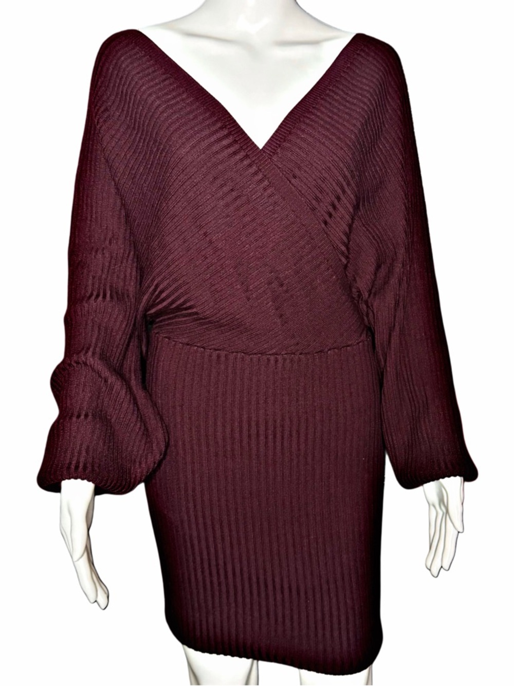 NWT Fashion Nova Burgundy Sweater Dress Small Wrap Ribbed Bodycon Open Back